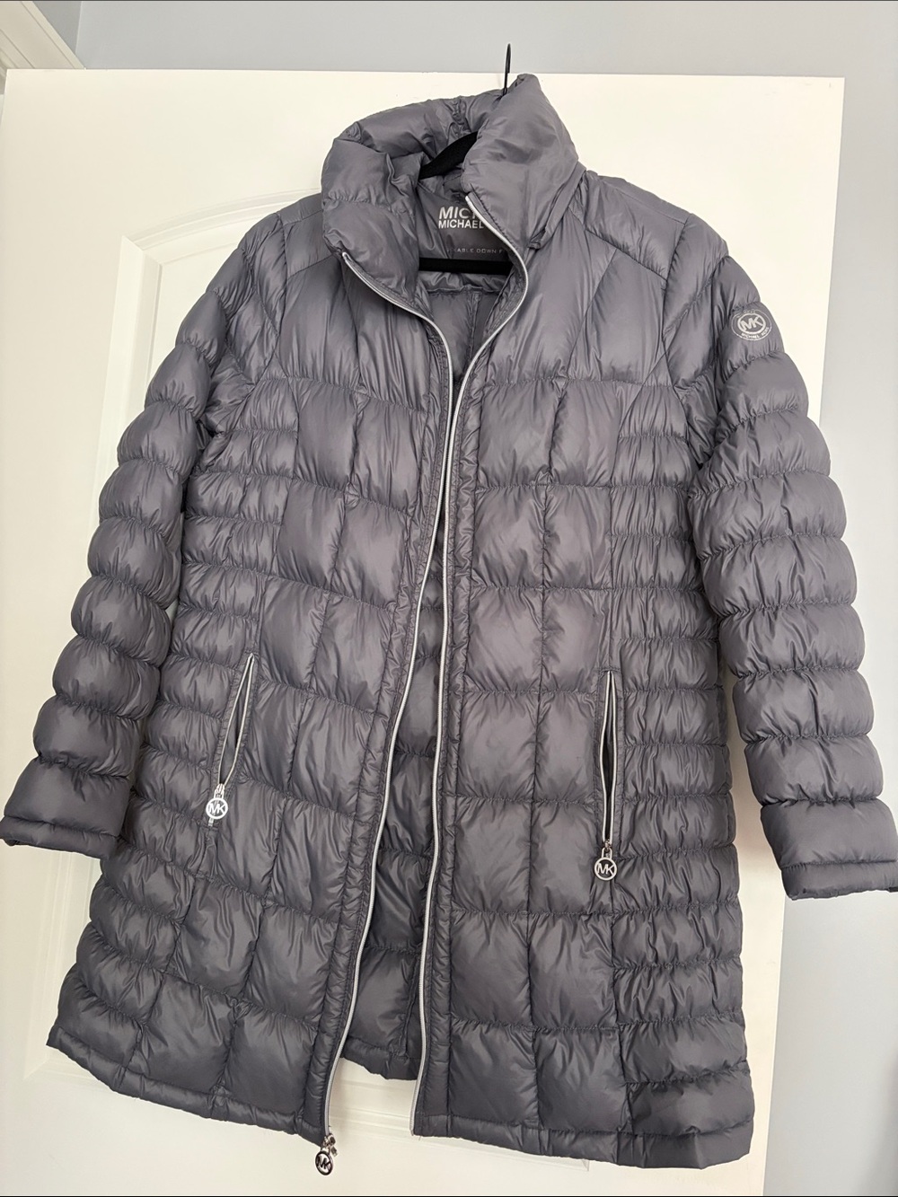 Michael Kors Quilted Long Puffer Coat in Charcoal